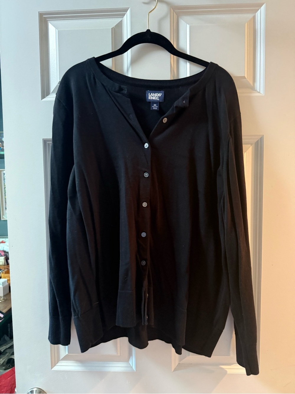 Lands' End Black Button-Up Lightweight Cardigan